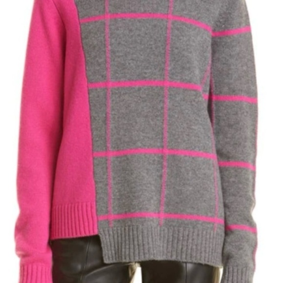 Milly Women’s Wool Cashmere Gray Pink WindowPane Pullover Crew Sweater S  NWOT - Picture 12 of 12